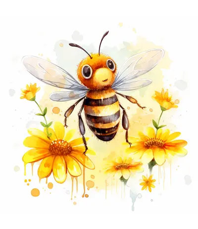 Cute Bee with Flowers Illustration