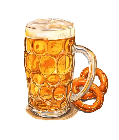Beer Mug with Pretzels Illustration