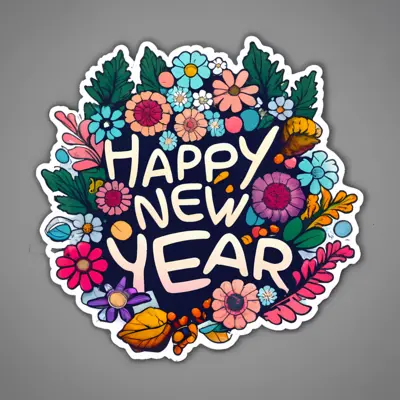 Happy New Year with Floral Wreath