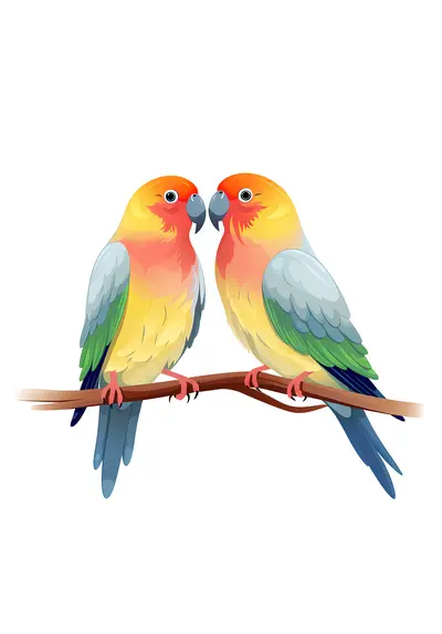 Colorful Parrots on a Branch