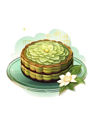 Green Mooncakes with Flower Design on Plate