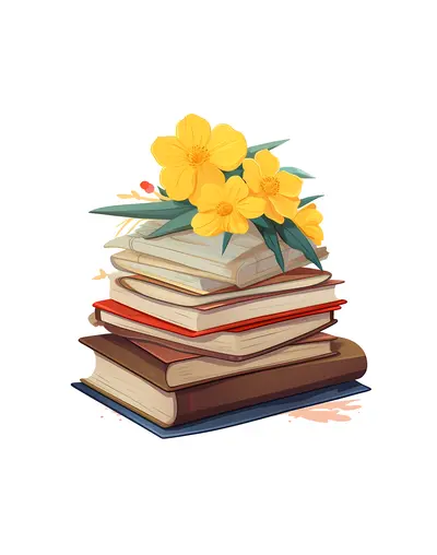 Stack of Books with Yellow Flowers