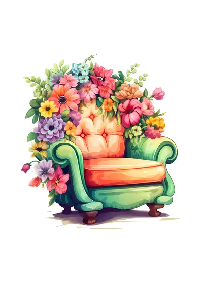 Floral Decorated Armchair Illustration