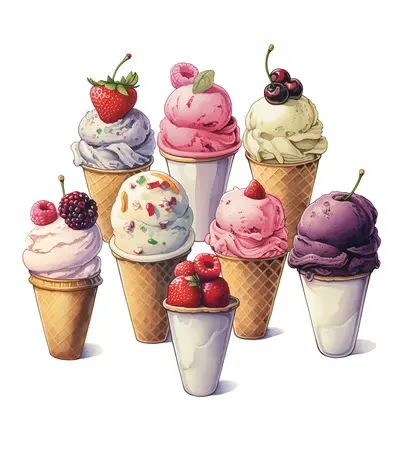 Delicious Ice Cream Cones with Fresh Fruits
