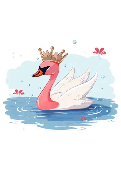 Pink Swan with Crown in Water
