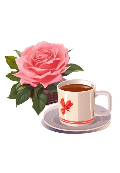 Pink Rose and Coffee Cup with Gift Box