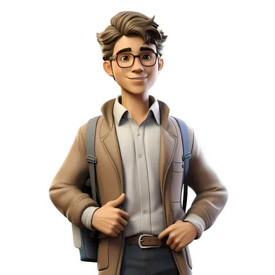 Animated Boy with Glasses and Backpack