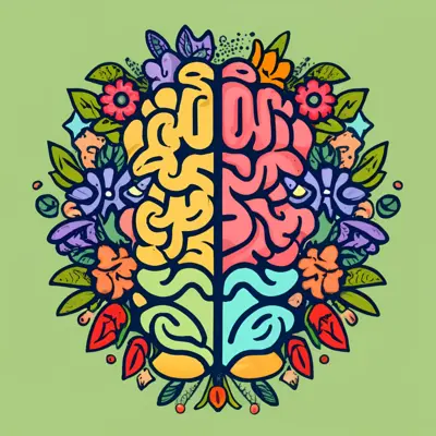 Colorful Brain Illustration with Floral Design