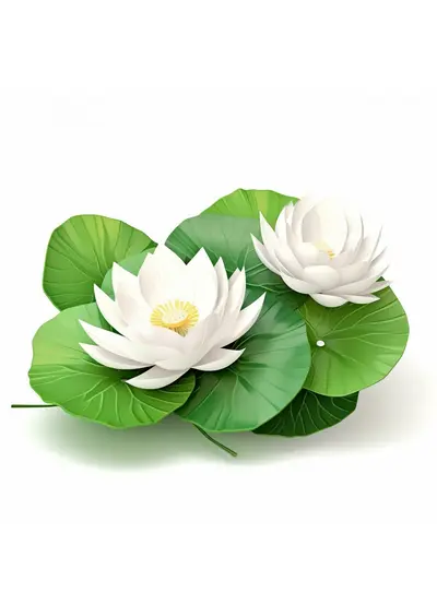 Beautiful White Lotus with Green Leaves