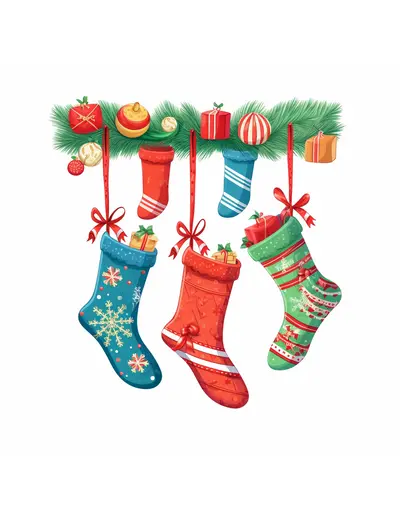 Colorful Christmas Stockings with Gifts