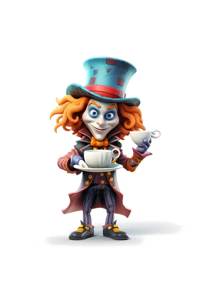 Cartoon Mad Hatter Holding Teacups