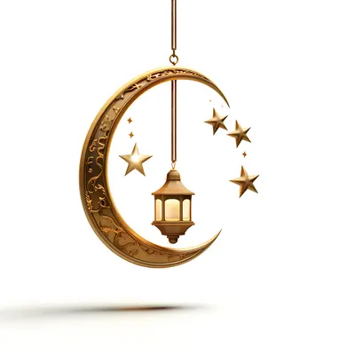Golden Crescent Moon and Lantern Decor for Ramadan