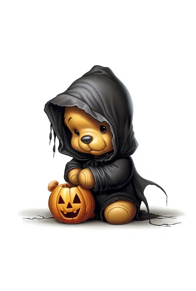 Teddy Bear in Black Hood with Pumpkin for Halloween