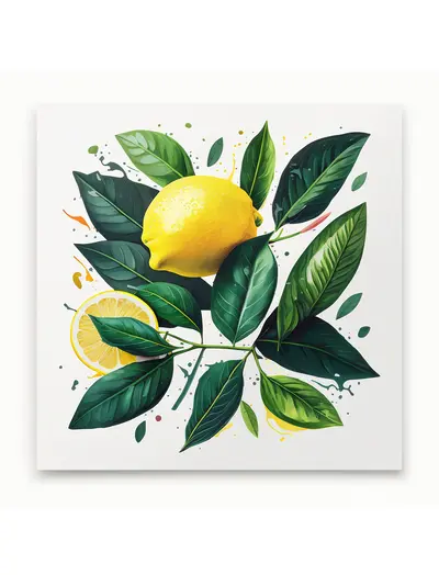 Fresh Lemon with Green Leaves Illustration