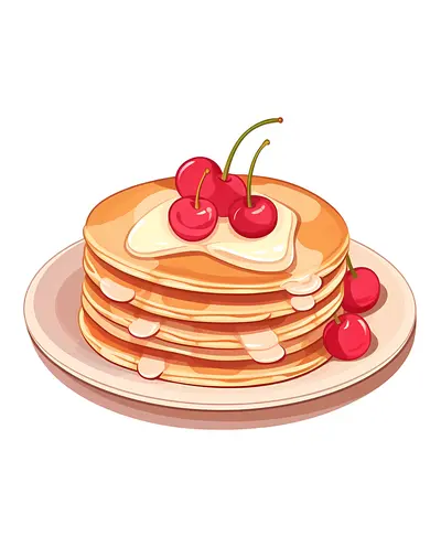 Tasty Pancakes with Butter and Cherries