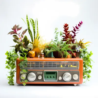 Orange Radio with Green Plants