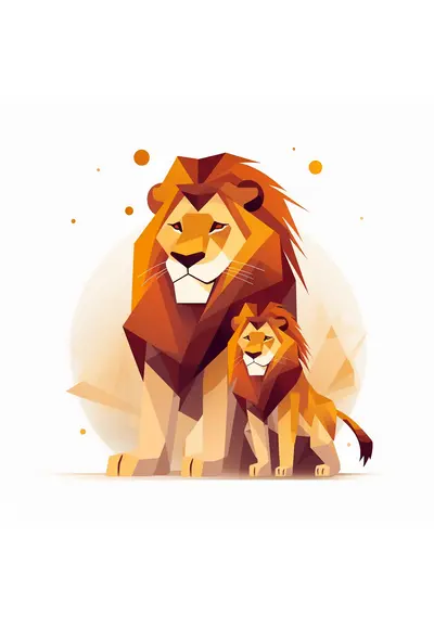 Geometric Lion and Cub Illustration