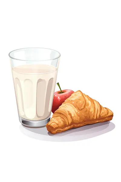 Delicious Breakfast with Milk
 Croissant
 and Apple