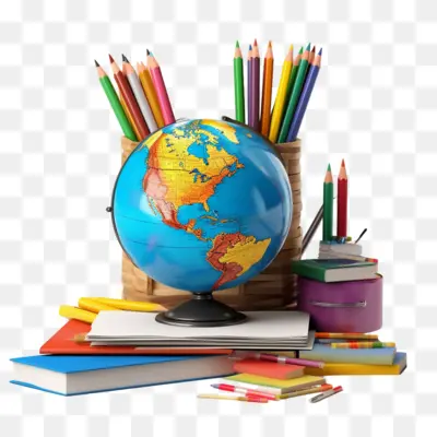 Colorful School Supplies with Globe