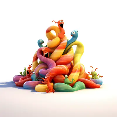 Playful Colorful Worms in Cartoon Style