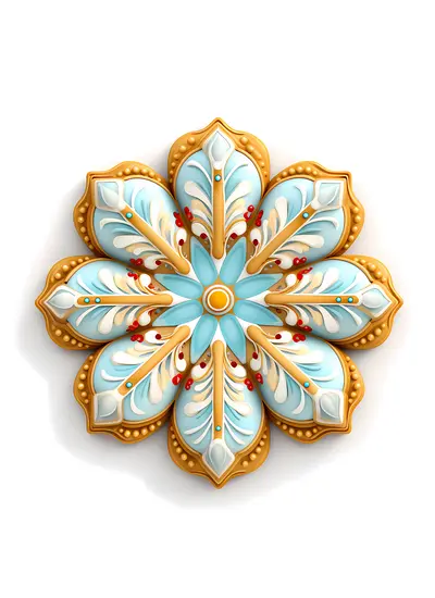 Blue and Beige Decorative Cookie with Red Accents