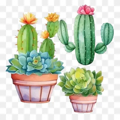 Potted Cacti and Succulents Illustration