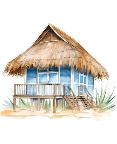 Thatched Roof Hut on the Beach