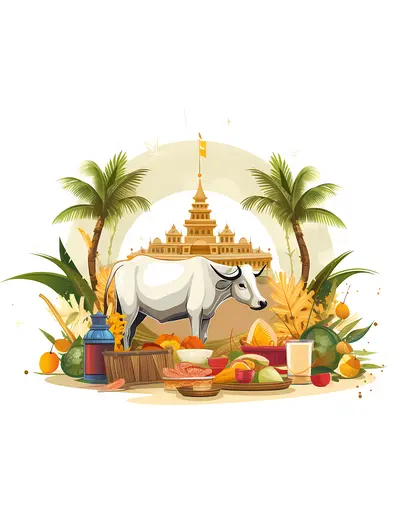 Cow and Offerings in Festival Celebration
