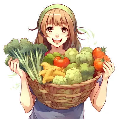 Smiling Girl Holding a Basket of Fresh Vegetables