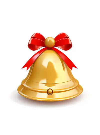 Golden Bell with Red Ribbon for Christmas