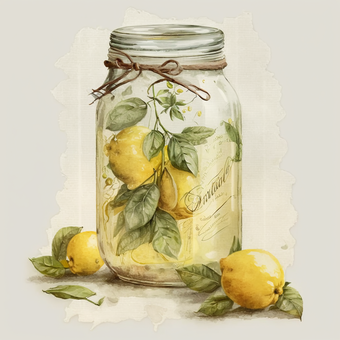 Watercolor Lemons in a Jar