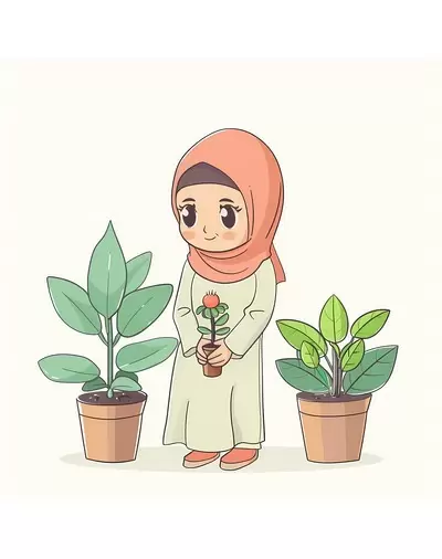 Hijab Girl doing Gardening