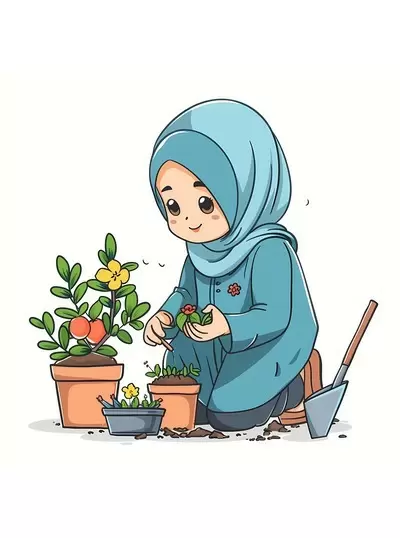 Hijab Girl doing Gardening